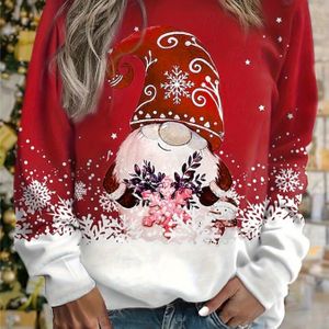 Vrouwen's Feestelijke Kerst Sweatshirt met & Sneeuwvlok Ontwerp - Rood & Wit Lange Mouwen Pullover, Casual Ronde Hals, Perfect voor Feestdagen, Kerst Sweatshirt