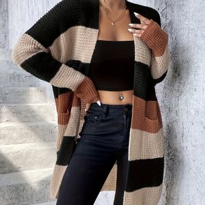 Kleurrijke Cardigan met Zakken, Casual Lange Mouwen Cardigan voor Herfst & Winter, Dameskleding