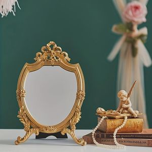 Vintage Europese Stijl Gouden Kapspiegel met Standaard - , HD Helder, Wandmonteerbaar voor Slaapkamer & Woonkamer Decor - Perfect Kerst/Halloween Cadeau