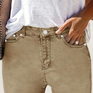 AW25 Dames Slim-Fit Stretch Denim Jeans - Casual Comfortabele Knoopsluiting Zakken, Veelzijdige Outfit voor Casual Dracht, Comfortabele Mode, Klassieke Stijl, Medium Elasticiteit