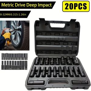 20 stuks zware 1/2"-aanslagsockets, lang wielmoersleutel, metalen materiaal, geen elektriciteit nodig, voor auto's en