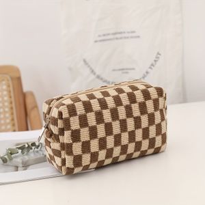 Capaciteit Gebreide Cosmetische Tas - Kleurblok Chevron Make-up Organizer met Ritssluiting, Duurzaam Tweed Stof voor Toiletartikelen, Pennen & Reisbenodigdheden (Zwart/Wit/Groen)