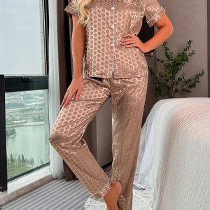 1 Set Dames Pyjama's met Korte en Lange Print, Hoogwaardige Dames Thuis Kleding