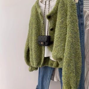 Dames Dikke Warme Pluche Knoopsluiting Trui - /Koreaanse Stijl Korte Kleur Winterblouses, Wasmachinebestendige Ronde Hals Lange Mouwen Gezellige Herfst & Winter Truien voor Dagelijkse Outfits