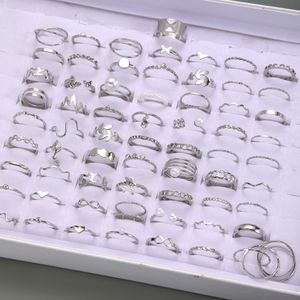 64pcs Set Of Fashion Gothic Silvery Hollow Stacking Rings For S' Jewelry Accessories,