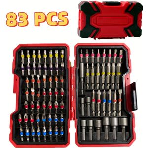83pcs Impact Driver Bit Set, Nut Driver - Durable S2 Steel, Includes Phillips, Flat, Square, Torx, Hexagon Heads, Red/blue/yellow, In A Box - Diy Enthusiasts, Mechanics, Construction