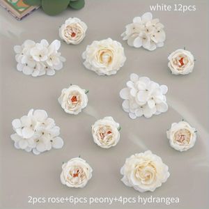 12/24pcs, Artificial Flowers, Silk Flower Heads - , Rose & Hydrangea Wedding Home Decoration Diy Scrapbooking Party Birthday Decor