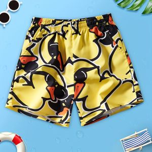 Youth Duck Print Swim Trunks - Non-stretch Fabric, Regular Fit With Pockets, Ideal For Spring/summer Beach & Surfing Activities, Beach Swimwear| Design|flexible Waistband