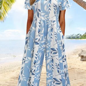 Dames Jumpsuit met Bloemenprint en V-hals - Lichtgewicht Polyester, Casual Strandkleding voor Lente/Zomer, Perfect voor Vakantie en Dagelijks , Strandkleding|Vakantiestijl|Lichtgewicht Jumpsuit