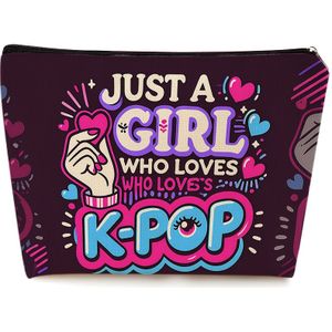 1 stuks K-Pop Make-up Tas - Koreaans Ontwerp met Harten & K-Pop Letters, Paarse & Roze Make-up Organizer met Ritssluiting, Make-up Reistas
