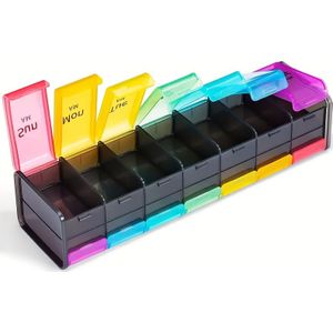 1pc Extra Large Organizer voor 7 dagen, Dubbele Tijd Medicijndoos, PP Materiaal, Gemengde Kleur, met 14 Compartimenten voor , -3, Supplementen