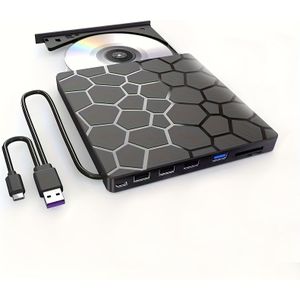 multifunctionele externe CD/DVD-drive - , draagbaar, USB 3.0 Type-C, SD-kaarthouder, werkt met Windows, Mac en