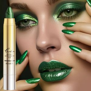 1 stuks HUASURV Langhoudende Glanzende Groene Lipstick & Oogschaduw Pen - Dubbelzijdige Make-up met Groene & Gouden Tinten, Natuurlijke Look voor Cosplay, Halloween, Kerstcadeaus