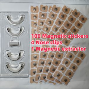 100/40 Magnetische Stickers + 4 Neusklampen + 1 Magnetische Neusextractor, Buiten Neuspleisters, Inademende , Magnetische Neusbanden, Neusadem Expander, Geschikt voor Mannen en Vrouwen, Wit Set