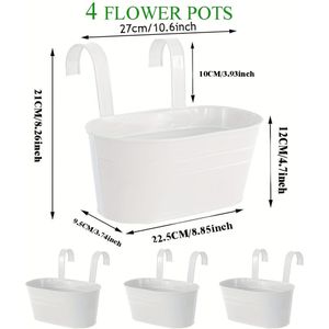 TEMU 4-delige Metalen Hangende Ovale Bloempot, IJzeren Bloempot Houder, Hek Balkon Groene Plantenbak Tuin Hangende Emmer Bloempot met Afneembare Haken voor Binnen- en Buitendecoratie
