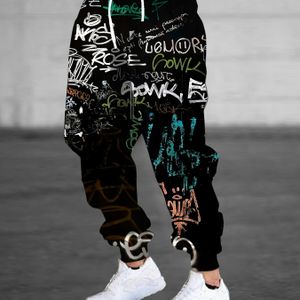 Heren 3D Graffiti Polyester Sweatpants met Trekkoord en Zakken | Licht Elastische Breiselstof | All Regular Fit Joggers