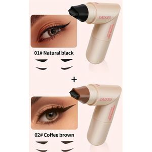 2 stuks - Dubbelkoppen Roterende Eyeliner Pen, Zwart en Twee-Kleuren Set Waterdicht en Zweetbestendig Geen Vlekken Eén Stempel voor Beginners om Snelle Afwerking van Eyeliner te Begeleiden