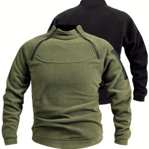 2 stuks Heren opstaande kraag lange mouw sweatshirt met rits detail, warme en dikke fleece tactische top voor lente en herfst buitenactiviteiten.