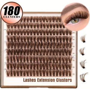 180st Bruine Wimperclusters - Pluizige Kattenoog & Vossenogen Effecten, 40D D-Krul Individuele Wimpers, Natuurlijke Look DIY Verlengingsset voor Beginners