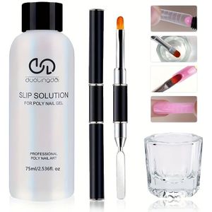 Duolingdai Polygel Schuifoplossing set van 3 stuks, 2.5oz Polygel Gel Schuifset met dubbelzijdige functionele borstel en glas, eenvoudige DIY Polygel-manicure, nagelcadeau