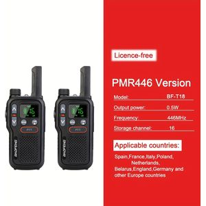 Baofeng T18 Mini UHF Tweewegradio, USB-Draagbare Walkie Talkie met Dual PTT, LCD-Display & PMR446 Frequentiebereik (446/462/467MHz) voor Buiten, Evenementen, Laag Alarm - Compatibel met Baofeng/