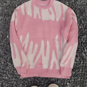 Casual Lapel Kraag Lange Mouw Gebreide Trui - 100% Polyester Gestreepte Pullover voor Tieners, Medium Stretch, Losse Pasvorm - Herfst/Winter Collectie (14+ Jaar)