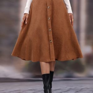 Elegante Kleur Uitlopende Rok met Knoopsluiting voor Vrouwen - Hoge Taille, Machinewasbaar, Perfect voor Herfst/Winter