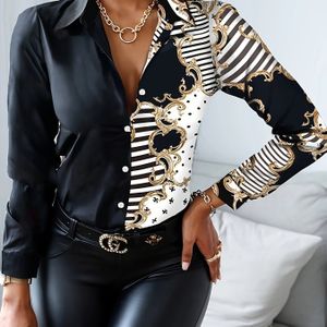 Print Knoopsluiting Overhemd, Elegante Lange Mouw Kraag Overhemd Voor Lente & Herfst, Vrouwenkleding
