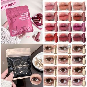 12 stuks Mini Lippenstift / 12 stuks Mini Oogschaduw, 2-delige Set – Draagbare Make-up Kit met Hydraterende Lippkleur & Langhoudende Oogschaduw – Perfect Cadeau voor Vrouwen