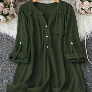 Plus Size, A24C886 Elegante Plus Dames Top met Ronde V-Hals en Mouw tot Over de Elleboog