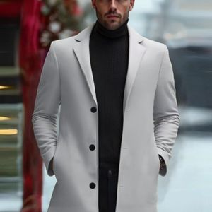 2025 Lente en Herfst Nieuwe Casual Mode Elegante Mannen Jas Mid-Length Tweed Trenchcoat Slim Fit Fleece Overjas