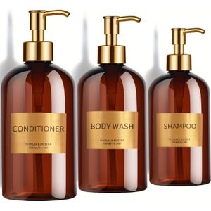 GAONLY Gouden Ontwerp Pump Set 16.9oz Opvulbare Shampoo en Conditioner Dispenser Lege Douche Plastic Flessen met Pump voor Badkamer Lotion Body Wash Massage Oliën, Pakket van