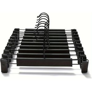 10 Pcs Adjustable Anti-rust Clothes Hangers For Pants, Skirts, And Tops - Black Plastic Material