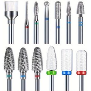 13 stks/set 3/32" diamantcarbid nagelboorbits set, hypoallergenisch, geschikt voor acrylnagels, nagelhuid, nagelverwijderaar, draaiboren elektrische manicure pedicure tool