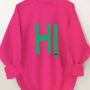 Dames Casual "HI" Grafische Sweatshirt - Groen & , Ronde Hals, Lange Mouw Pullover met "ART" Patch, , Casual Wear | Speelse Print | Comfortabele Pasvorm, Dames Sweatshirt