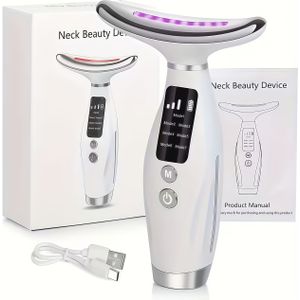 7-Mode LED Elektrisch Beauty Apparaat, Draagbare Huidverzorgingstool voor Nek en Gezicht met Kleurveranderende & Vibratie Functie, Geschikt voor Mannen en Vrouwen Thuis of op Reis, USB Oplaadbaar