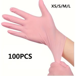 100 stuks roze nitril wegwerphandschoenen - latexvrij, poedervrij, geschikt voor keuken, schoonmaken, manicure, kappersbedrijf en gereedschapgebruik - beschikbaar /S/M/L maten