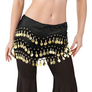 Vrouwen Buikdans Heup Sjaal, Danskostuum Gouden Muntjes Heupriem Rok met Pailletten, Chiffon Hangende Buikdans Taille Kostuum voor Vrouwen
