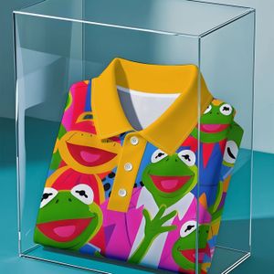 de Kikker Herenoverhemd - Levendig Geometrisch , Korte Mouwen, Pasvorm Casual & Vakantiekleding, Niet-Rekbare Stof, voor Alle Seizoenen, Strandkleding, Speels Ontwerp, Comfortabele Pasvorm