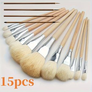 15-delige Deluxe Geitenhaar Verfkwastenset - Veelzijdige Mengpensele voor Acryl, Aquarel, Olieverf, Gezichts- en Lichaamskunst - Zacht, Flexibel, Makkelijk Schoon te Maken, Duurzaam
