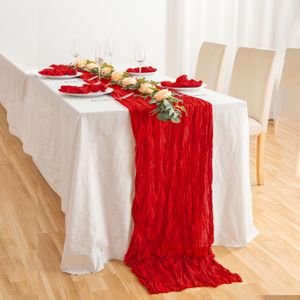 TEMU 1pc Elegante Rode Kaasdoek Tafellaken - Effencolore Polyestergeweefde Gaze Stof, Rechthoekige Zachte Tafeldecoratie voor Bruiloft, Verjaardag, Kerstmis en Valentijnsdag Decoratie
