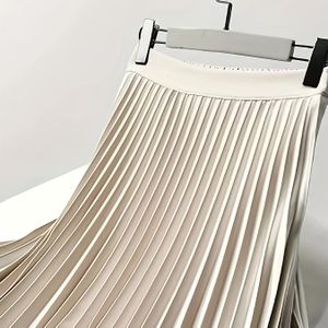 Dames Gele Plooibare Midi Rok - Casual, Vloeiende Stijl voor Lente/Zomer/Herfst, Polyester Stof, Casual Kleding|Vloeiende Rok|Polyester Stof