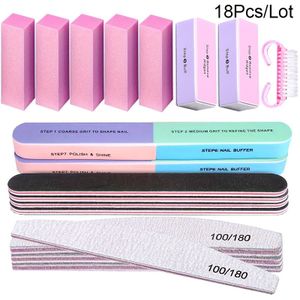 Set van 18 professionele nagelvijlen & buffers: Manicure gereedschap voor gladde & glanzende nagels - Bevat vijl pedicure gereedschap, nagelriemduwer, nagelborstels & meer - Geen geur