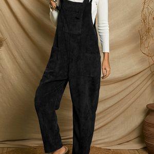 Stevige Overall Jumpsuit Van Corduroy, Casual Overall Jumpsuit Met Opgestikte Zakken Voor Lente En Herfst, Dameskleding