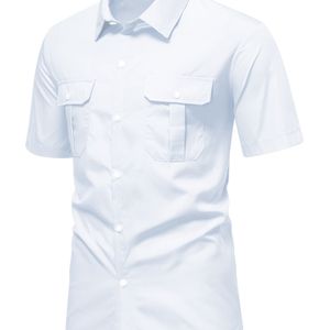 Zomer Outdoor Casual Heren Kleur Korte Mouw Shirt met Twee Zakken, Mode Knopen Cardigan