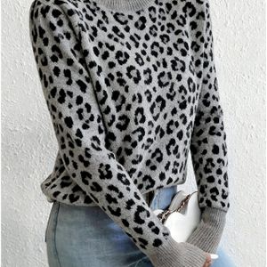Elegante dames sweater met luipaardprint - Zachte warme winter pullover met ronde hals, chique office & alledaagse sweater voor herfst/winter, comfortabele herfst winter outfits