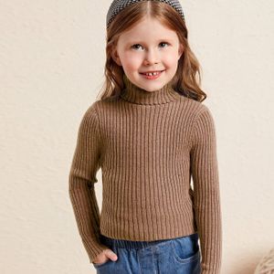 Meisjes' Hoge Hals Lange Mouwen Trui Pullover, Slim-Fit Rekbare Basislaag, Geribbelde Ronde Hals Lange Mouwen Trui, Veelzijdige Basislaag Trui, , Hoge Rek Lichaamshugging Trui