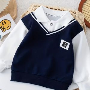 Jongens- en meisjes herfstbreuk tweedelige hoodies, Britse stijl heren kinderen polo shirts met contrasterende kleuren, lange mouwen schooluniforms in een collegiale stijl.
