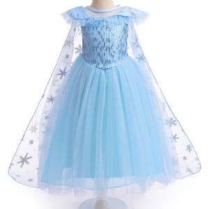 Betoverende Meisjes Frozen Elsa Prinsessenjurk - Mouwloze Blauwe Tule met Pailletten Sneeuwvlok Cape, Knielange Optreden & Halloween Jurk, Meisjes Prinsessenjurk
