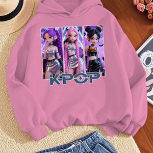 Meisjes Casual Hoodie met Lange Mouwen en "KPOP" Print - Knusse Herfst/Winter Pullover, Regular Fit, Casual Stijl, Perfect voor Buitenactiviteiten, Casual Hoodie